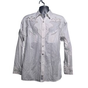 Panhandle Slim Mens Retro Western Shirt White Paisley Embroidered Diamond Snap L